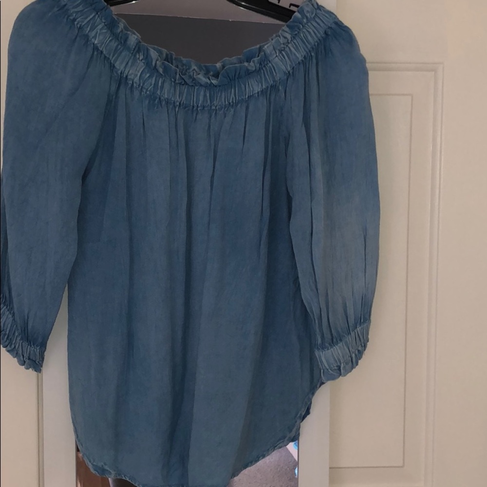 Jean off the shoulder shirt